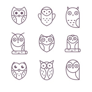 Handgetekende uil illustratie SVG bundel uil minimalistisch logo set kawaii custom ontwerp vector silhouet snijden bestand voor Cricut commercieel gebruik, png