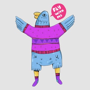 Colorful Hand Drawn Abstract Bird SVG illustration Wearing Sweater and Socks With Pencil Sketch Clipart Line Art Style Vector Silhouette PNG