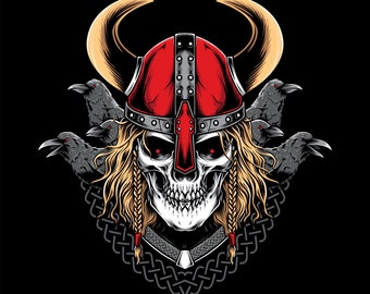 Hand Drawn Halloween Viking Skull With Raven Illustration SVG - Etsy