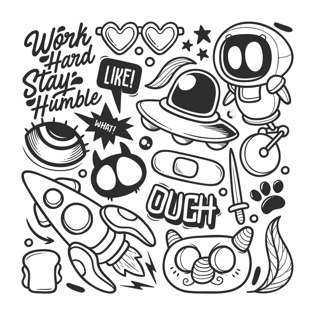 Kawaii Monsters Stickers Pack SVG Bundle Black and White Etsy