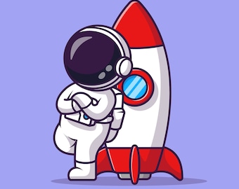 Cartoon Astronaut & Rocket Clipart: Spaceman Illustration (Digital Download)