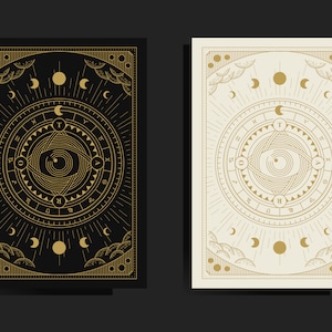 Ensemble de cartes de tarot SVG Roue de la fortune dessinée à la main avec oeil de la Providence ensemble de cliparts occultes Alchimie astrale nuit nuage lune espace vecteur PNG