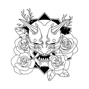 Hand gezeichnete Halloween Teufel mit Blumen Illustration SVG Minimalist Blumen Satan Zeichnung Dämon Clipart Vektor Schnitt Dateien für Cricut PNG JPG