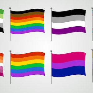 Paquete de banderas con degradados LGTBQIAP+ SVG, paquete de banderas del orgullo LGBT, lesbianas, gays, bisexuales, transgénero, siluetas, archivos SVG vectoriales para Cricut, png, jpg