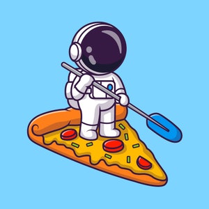 Astronauta en una porción de pizza SVG Ilustración digital dibujada a mano Astronauta en casco con pala Clipart Archivos de corte vectoriales para Cricut Silhouette