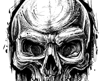 Hand Drawn Skull Line Art Design SVG illustration Skeleton Head Pencil Effect Clipart Vector Cut files for Cricut Digital Download PNG JPG