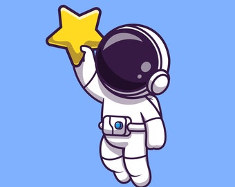 Hand Drawn Cartoon Astronaut SVG Flying Spaceman Holding Cute Star Clipart Vector Silhouette Cut files for Cricut Digital Download PNG JPG