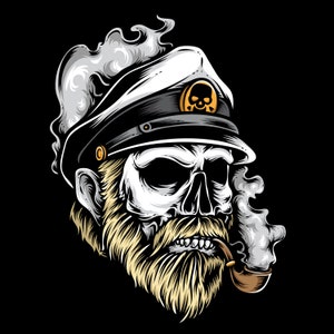 Marinaio disegnato a mano Capitano Teschio Pipa da fumo SVG Marinaio Barcaiolo Scheletro Testa Clipart Vettore Silhouette Cricut File di taglio Download digitale
