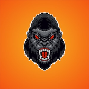 Hand Drawn Angry Gorilla Head SVG Digital illustration Spooky Halloween Cartoon Ape Clipart Vector Cut files for Cricut Instant Download PNG
