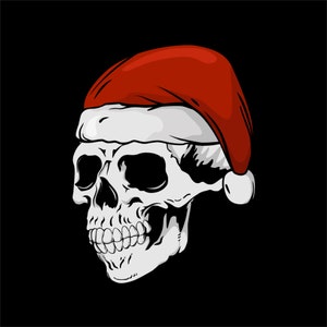 Crâne de Noël dessiné main en chapeau de père Noël SVG Illustration numérique Nouvel an humeur squelette tête Clipart Silhouette coupe fichiers pour Cricut