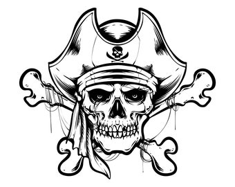 Hand Drawn Pirate Skull Illustration SVG Minimalist Spooky Skeleton Clipart Halloween Dead Raider Vector Cut files for Cricut Silhouette PNG