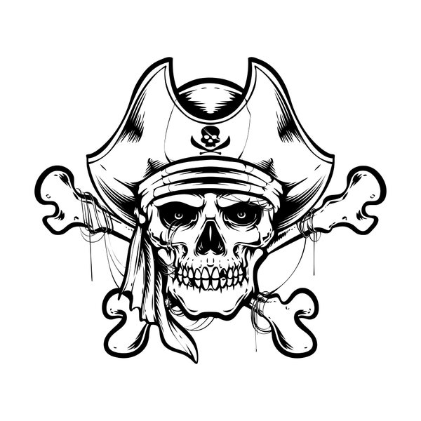 Hand Drawn Pirate Skull Illustration SVG Minimalist Spooky Skeleton Clipart Halloween Dead Raider Vector Cut files for Cricut Silhouette PNG