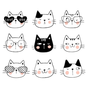 Hand Drawn Cat Heads SVG Bundle Minimalist illustration Cute Pets Clipart Set Kawaii Animals Vector Pack Kitten Cut files for Cricut PNG JPG