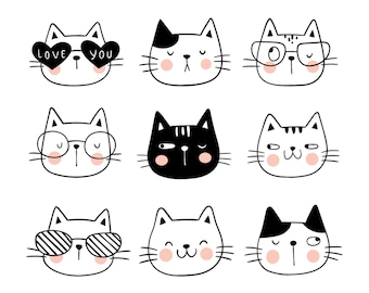 Hand Drawn Cat Heads SVG Bundle Minimalist illustration Cute Pets Clipart Set Kawaii Animals Vector Pack Kitten Cut files for Cricut PNG JPG