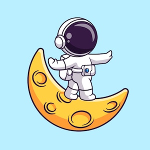 Astronauta de dibujos animados caminando sobre la luna SVG Ilustración dibujada a mano Astronauta en casco Clipart Vector Silueta Archivos de corte para Cricut PNG JPG eps