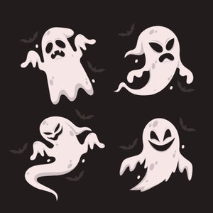 Hand Drawn Cartoon Ghost Flat Icons SVG Bundle Funny Halloween Phantom Pack Silhouette Clipart Set Vector Cut file for Cricut Commercial Use