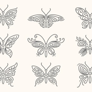 Ensemble de logos minimalistes SVG dessinés à la main de papillons dessinés à la main Silhouette Pack Fichiers vectoriels SVG pour téléchargement numérique Cricut PNG jpg eps ai