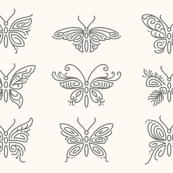 Hand Drawn Butterflies Line Art SVG Bundle Minimalist Logos Set Silhouette Pack Vector SVG files for Cricut Digital Download PNG jpg eps ai