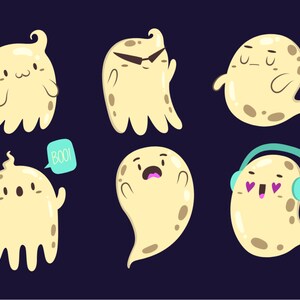 Hand gezeichnet Halloween süße Geister SVG Bundle Scarry Cliparts Set Kawaii Illustrationen Pack Vektor geschnitten Dateien für Cricut kommerzielle Nutzung PNG JPG