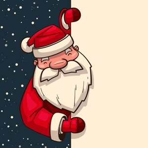 Dessiné à la main mignon père Noël dessin animé SVG tenant la bannière Noël illustration numérique nouvel an silhouette vecteur fichiers coupe Cricut téléchargement immédiat