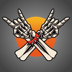 Hand gezeichnet Skelett Hand zeigt Rock N Roll Symbol SVG Digitale Illustration Schädel Hände Hard Rock Clipart Vektor Silhouette Cricut Cut Datei