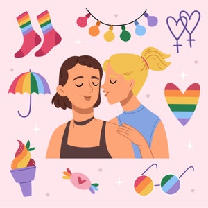 LGTBQIAP + éléments plats SVG Bundle crème glacée parapluie coeur chaussettes lunettes cliparts mignons LGBT lesbienne Gay Bi Trans fierté fichiers Svg pour Cricut