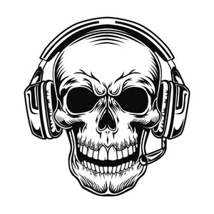 Hand gezeichnet Schädel mit Kopfhörer SVG Gaming Skelett Clipart Halloween tot Gamer Vektor Schnitt Dateien für Cricut Digital Download Silhouette PNG