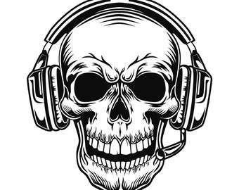 Gamer Skull with Headphone SVG: Halloween Clipart (Digital Download)