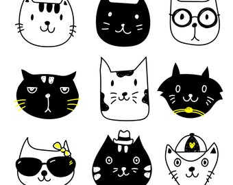Hand Drawn Cat Heads SVG Mega Bundle: Vector Files (Digital Download)