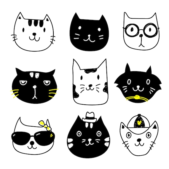 Hand Drawn Cat Heads SVG Mega Bundle: Vector Files (Digital Download)
