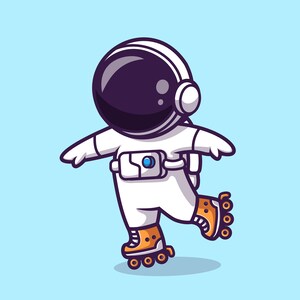 Astronauta dibujado a mano patinando SVG Cosmonauta en patín Dibujos animados Astronauta Clipart Vector Silueta Archivos de corte para Cricut Descarga digital