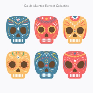 Paquete SVG de calaveras mexicanas dibujadas a mano, conjunto de elementos de clipart del Día de los Muertos, archivos de corte vectorial de cabezas de esqueleto para descarga digital de Cricut PNG JPG