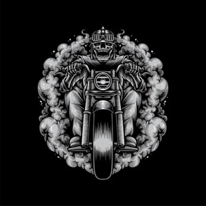 Biker Skull Motorcycle SVG: Halloween Skeleton Clipart (Digital Download)