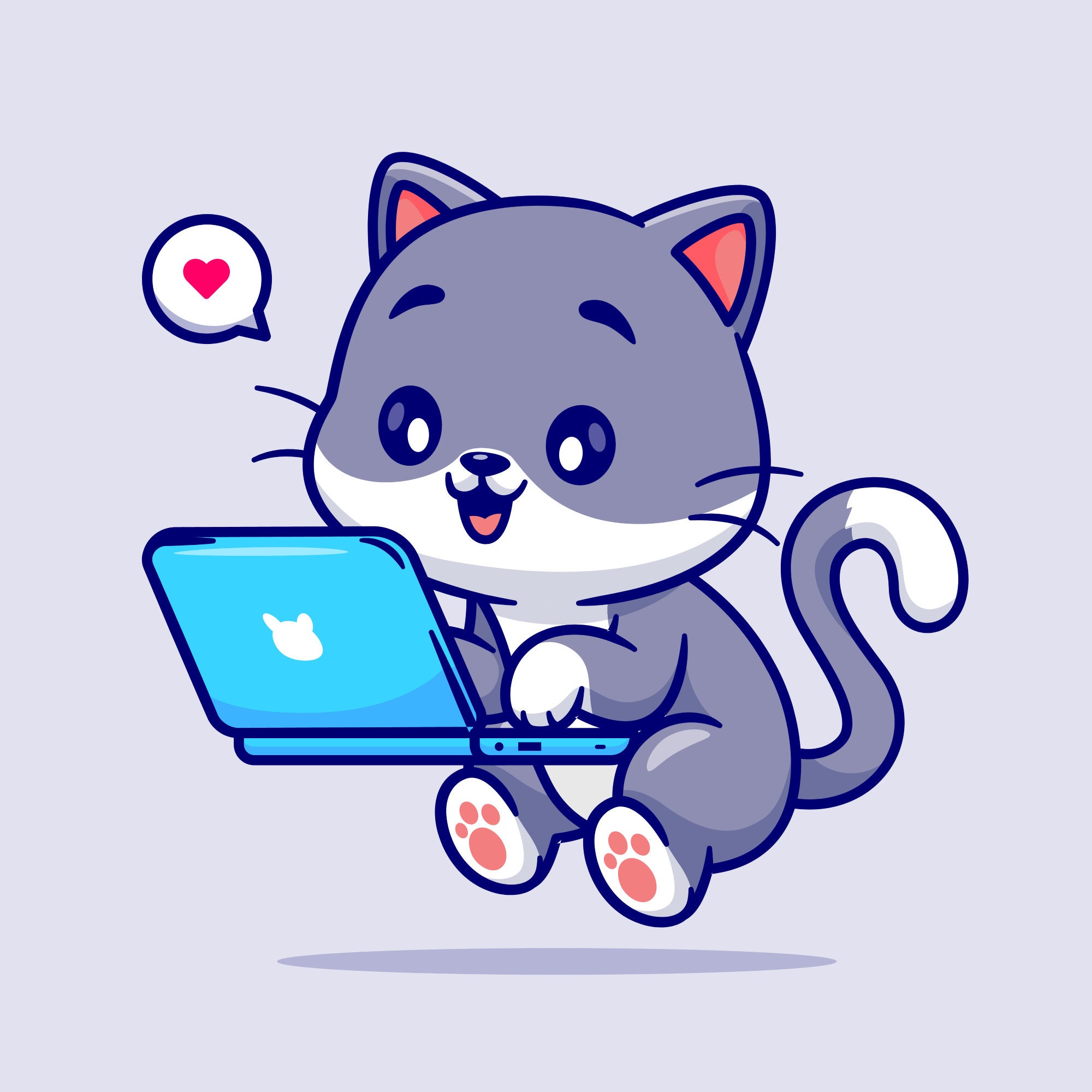 Kawaii Cat Laptop Clipart, Hand Drawn Kitty Vector (SVG, PNG, JPG) - Etsy