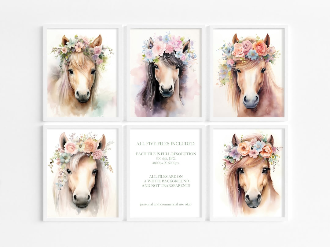 Watercolor Floral Horse Wall Art DIGITAL DOWNLOAD Floral - Etsy