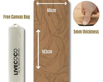 Umweltfreundliche Kork Yogamatte & Canvas Tragetasche, unterstützend, rutschfest, geruchsneutral, biologisch abbaubar, antibakteriell, 5 mm Dicke