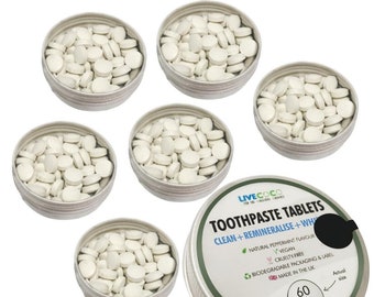 Remineralising Whitening Toothpaste Tablets, Fluoride-free, Zero Waste,  Vegan, Cruelty-Free, Compostable Label, Made in England