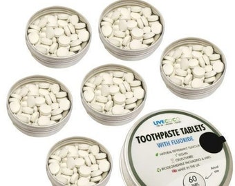 Frische Pfefferminze, Fluorid-1440ppm, Zero Waste Zahnpasta-Tabletten, vegan, tierversuchsfrei, kompostierbares Label, hergestellt in England, kauen auf Tablette