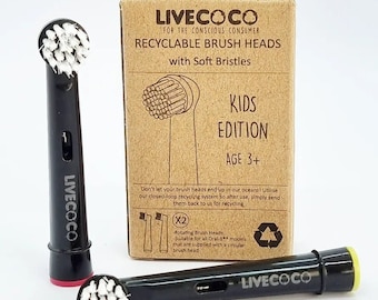 Recycelbarer Bürstenkopf, Kindergröße, ab 3 Jahren, Kompatibel mit der führenden Marke, weiche Borsten, ohne Tierversuche, BPA-frei, langlebige Borsten