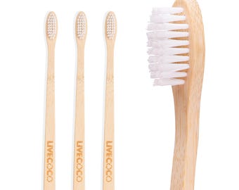 Bambus Zahnbürste, Rizinusöl, Mittlere Borsten, Biologisch abbaubarer Körper und Borsten, Sanfter, nachhaltiger Bambus, Kindergröße