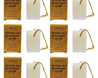 6er Pack, Kristallsalz Deodorant, Vegan freundlich, Deodorant von höchster Qualität, tierversuchsfrei, plastikfrei, langlebiges Deo, empfindliche Haut
