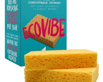 Compostable Cellulose Sponges, Twin Pack, Plastic-Free, Plant-Based Cleaning