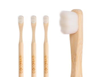 Bambuszahnbürste, Nanoborsten - Superweich - 10.000+ Borsten, Extrafeine, Superweiche Borsten, Schonend, Erwachsenengröße