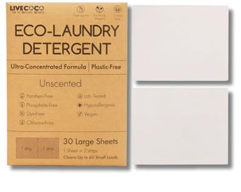 Parfümfreie Öko-Waschstreifen - 60 Waschgänge - Plastikfrei & Vegan - Hypoallergene Wäschestreifen - Zero Waste Reinigung