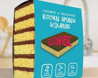 Natural Coconut Cellulose Kitchen Sponge Scourers, Pack of 6, Compostable, Plastic-free