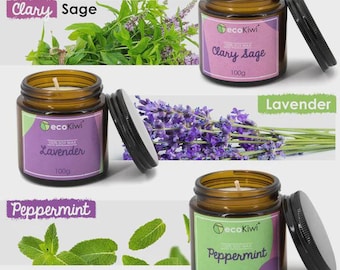 Scented Soy Candle Trio – 18% Essential Oil Content - Clary Sage - Peppermint - Lavender