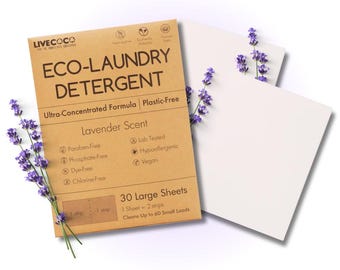 Öko-Waschstreifen - 60 Waschgänge - Lavendelduft - Plastikfrei & Vegan - Hypoallergene Wäschestreifen - Zero Waste Reinigung
