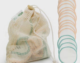 Reusable Makeup Remover Pads - 16 Pads - Soft Velvet Pads - Soft Scrub Terry Pads - Mesh Bag - Machine Washable - Bamboo and Organic Cotton