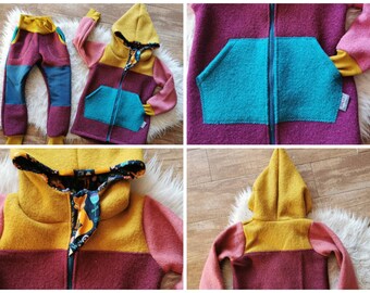 Walkjacke nach Wunsch Gr. 50 bis 152 Colorblocking Hoppinaht Neu handmade Wollwalk Schurwolle Wolljacke Waldkind Draußenkind