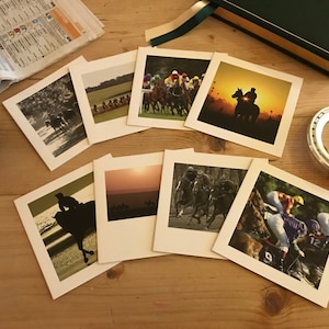 Pferd Racing Foto Grußkarten, Packung mit 8, leer innen, einzeln mit Umschlag gewickelt